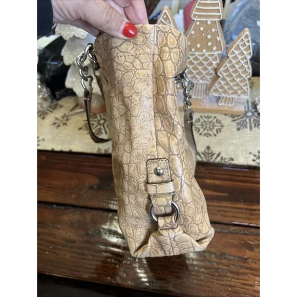 Coach Ashley (2011) Leather Croc Carry all Tote Bag Purse Camel Beige - Picture 8 of 16